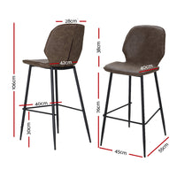 Artiss Set of 2 Bar Stools Kitchen Stool Barstool Dining Chairs Leather Brown Kingsley
