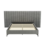 Artiss Bed Frame Queen Size Bed Base w Oversized Headboard Velvet Fabric Grey