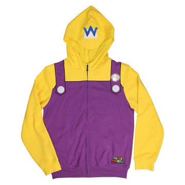 Super Mario Wario Adult Costume Zip Up Hoodie, S