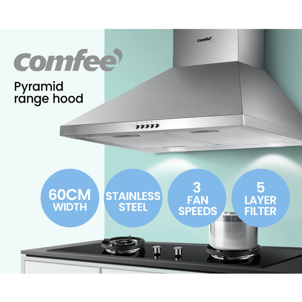 Comfee Rangehood 600mm Range Hood Stainless Steel Home Kitchen Canopy Vent 60cm