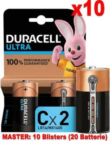 (10 Confezioni) Duracell Ultra Batterie 2pz Mezza Torcia LR14 MX1400 C
