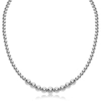 Sterling Silver Rhodium Plated Graduated Motif Polished Bead Necklace