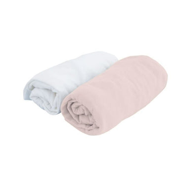 DOMIVA Set of 2 plain fitted sheets - Jersey - oeko-Tex - White/Pink - 70 x 140 cm
