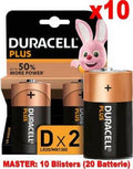 (10 Confezioni) Duracell Plus Batterie 2pz Torcia LR20 MN1300 D Alcaline
