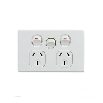 Elegant Double Power Point 250V 10A With Extra Switch Horizontal Pack