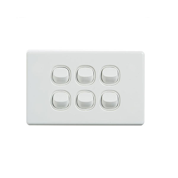 Elegant Wall Switch 6 Gang 250V 16A Horizontal