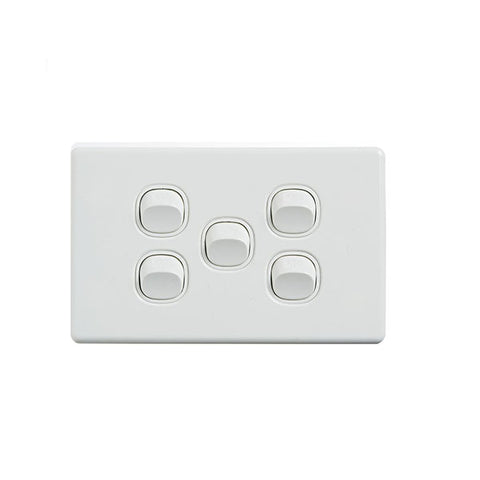 Elegant Wall Switch 5 Gang 250V 16A Horizontal