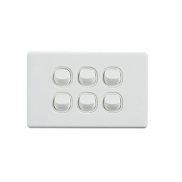 Elegant Wall Switch 6 Gang 250V 16A Horizontal