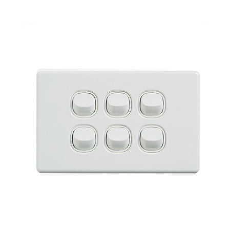 Elegant Wall Switch 6 Gang 250V 16A Horizontal