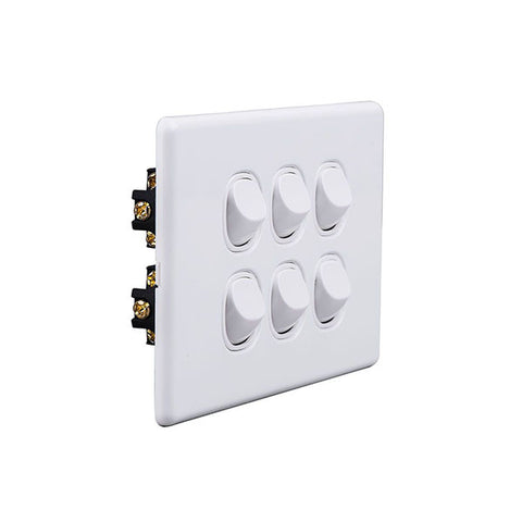 Elegant Wall Switch 6 Gang 250V 16A Horizontal