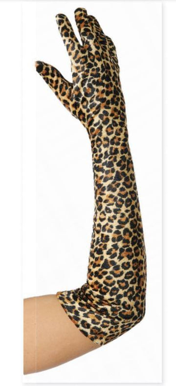 Leopard Velour 20.5 Inch Adult Costume Gloves