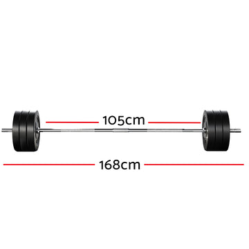 68KG Barbell Weight Set Plates Bar Bench Press Fitness Exercise Home Gym 168cm