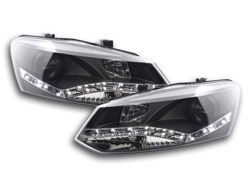 Faro Daylight LED DRL look VW Polo tipo 6R 2010- nero per guida a destra