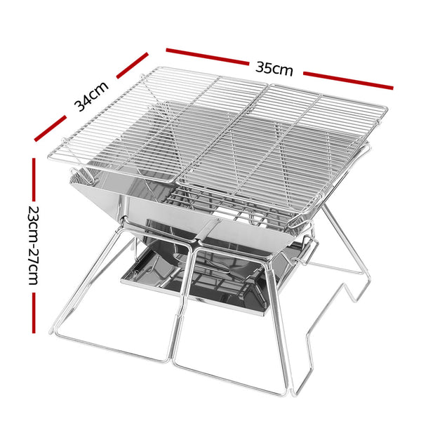 Grillz Camping Fire Pit BBQ 2-in-1 Grill Smoker Outdoor Portable Stainless Steel