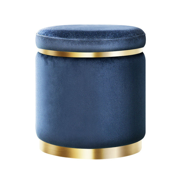 Foot Stool Round Velvet Ottoman Foot Rest Pouffe Pouf Padded Seat Footstool Navy