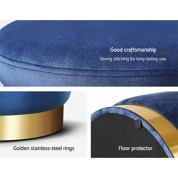 Foot Stool Round Velvet Ottoman Foot Rest Pouffe Pouf Padded Seat Footstool Navy