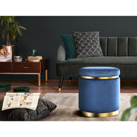 Foot Stool Round Velvet Ottoman Foot Rest Pouffe Pouf Padded Seat Footstool Navy