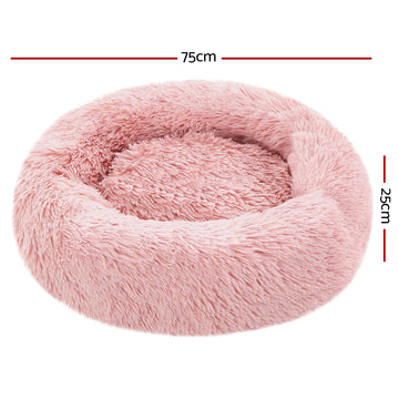 Pet Bed Dog Cat Calming Bed Medium 75cm Pink Sleeping Comfy Cave Washable