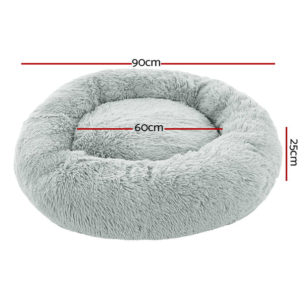 Pet Bed Dog Cat Calming Bed Large 90cm Light Grey Sleeping Comfy Cave Washable