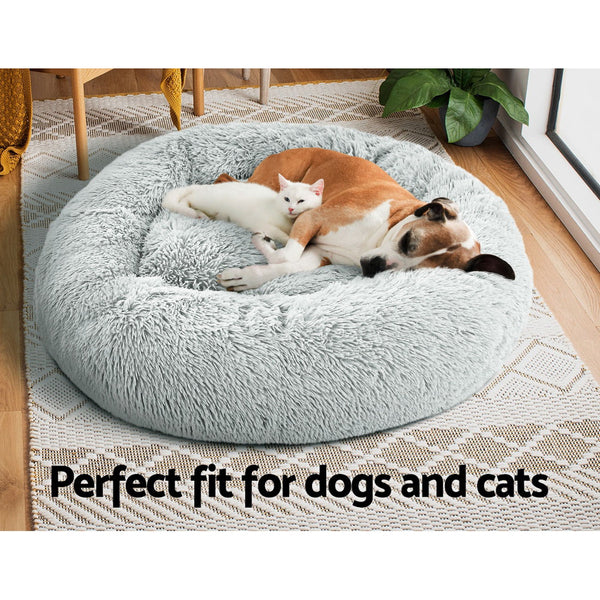 Pet Bed Dog Cat Calming Bed Large 90cm Light Grey Sleeping Comfy Cave Washable