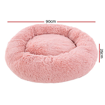 Pet Bed Dog Cat Calming Bed Large 90cm Pink Sleeping Comfy Cave Washable