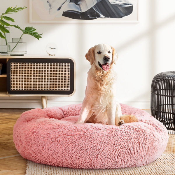 Pet Bed Dog Cat Calming Bed Large 90cm Pink Sleeping Comfy Cave Washable