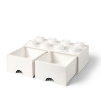 LEGO Brick Drawer, 8 Knobs, 2 Drawers, Stackable Storage Box, White