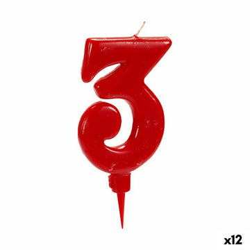 Sveča Rdeča Rojstni Dan Števila 3 (12 kosov)