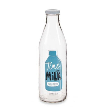 Glass Bottle Milk Transparent Metal Glass 1 L (6 Units)