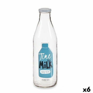 Glass Bottle Milk Transparent Metal Glass 1 L (6 Units)