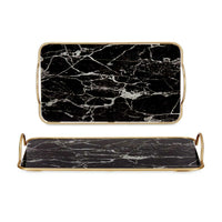 Tray Marble Black Golden Metal Glass 35 x 4,5 x 20 cm (6 Units)