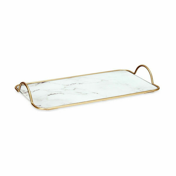 Tray Marble White Golden Metal Glass 35 x 4,5 x 20 cm (6 Units)