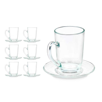 Cup with Plate Transparent Glass 200 ml (6 Units)