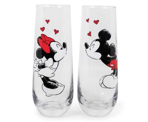 Mickey and Minnie Kiss Hearts Stemless Fluted Glassware Exclusive § Set of 2