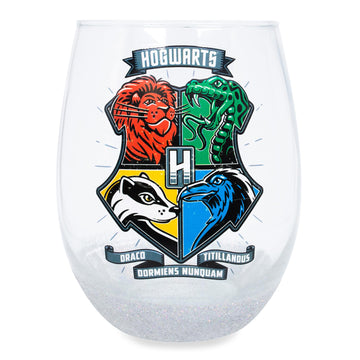 Harry Potter Animal Crests Teardrop Stemless Wine Glass § Holds 20 Ounces