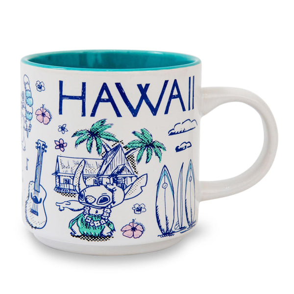 Disney Lilo & Stitch Hawaii Allover Icons Ceramic Stacking Mug Holds 13 Ounces