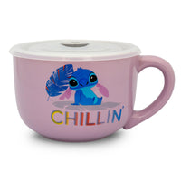 Disney Lilo & Stitch "Chillin" Ceramic Soup Mug With Vented Lid § Holds 24 Ounces