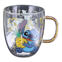 Disney Lilo & Stitch Pineapples 14oz Glitter Handle Glass Mug