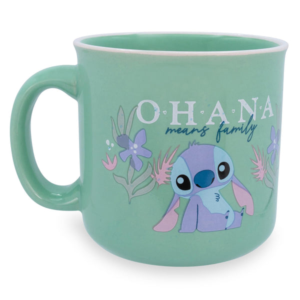 Disney Lilo & Stitch "Ohana Means Family" Ceramic Camper Mug § Holds 20 Ounces