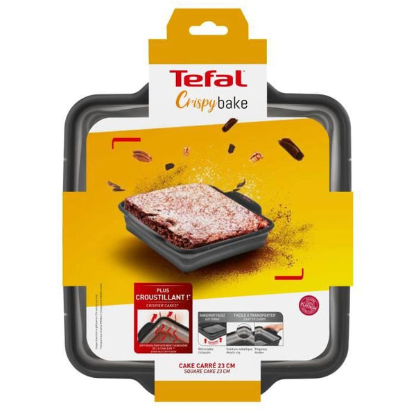 TEFAL J4170314 CRISPYBAKE Moule a cake carré 23x23 cm - 100 % Silicone rétractable - Haute qualité - Résistance - Gris Java Pepper