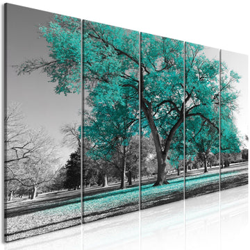 Canvas Print - Autumn in the Park (5 Parts) Narrow Turquoise