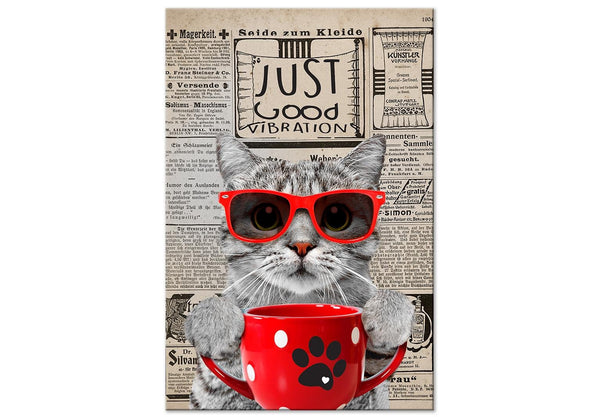 Canvas Print - Cat With Coffee (1 Part) Vertical