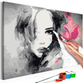 DIY canvas painting - Black & White Portrait With A Pink Flower