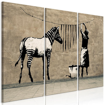 Canvas Print - Banksy: Washing Zebra on Concrete (3 Parts)