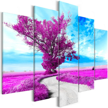 Canvas Print - Tree near the Road (5 Parts) Violet
