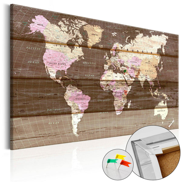 Decorative Pinboard - Wooden World [Cork Map]