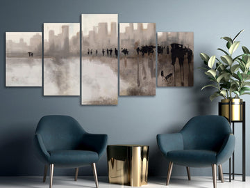 Canvas Print - City in the Rain (5 Parts) Wide
