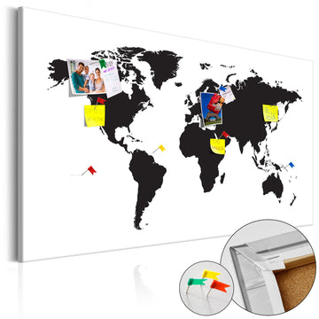 Decorative Pinboard - World Map: Black & White Elegance [Cork Map]