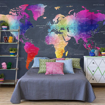 Self-adhesive Wallpaper - World Map: Colourful Crystals