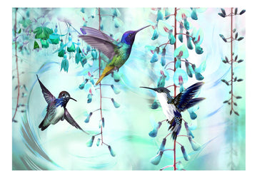 Self-adhesive Wallpaper - Flying Hummingbirds (Green)